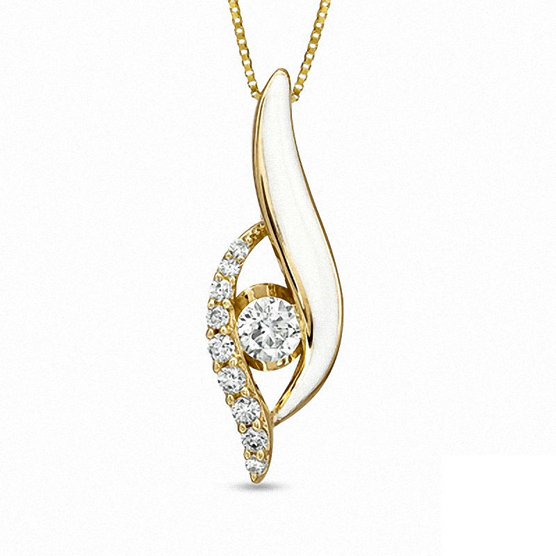 Main Image 1 of Sirena™ White Eyes 1/3 CT. T.W. Diamond Fashion Pendant in 14K Gold with White Enamel