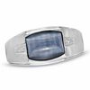 Thumbnail Image 1 of Cushion-Cut Simulated Grey Hawks Eye and Diamond Accent Ring in 10K White Gold