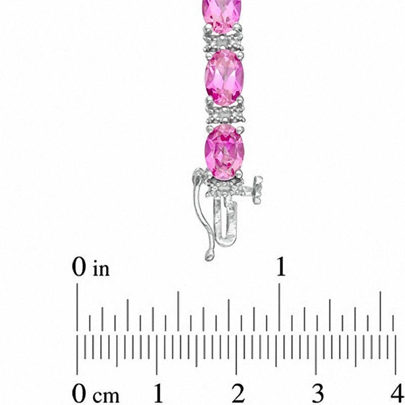 Main Image 3 of Oval Lab-Created Pink Sapphire and Diamond Accent Bracelet in Sterling Silver - 7.25"