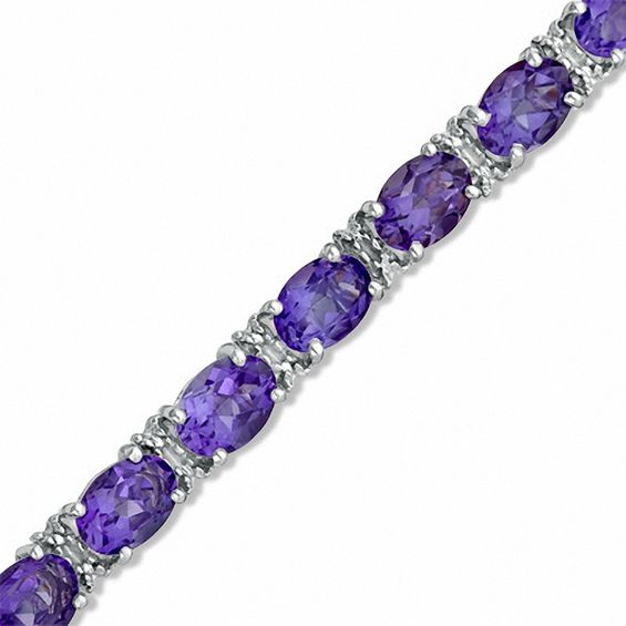 Oval Amethyst and Diamond Accent Bracelet in Sterling Silver - 7.25"