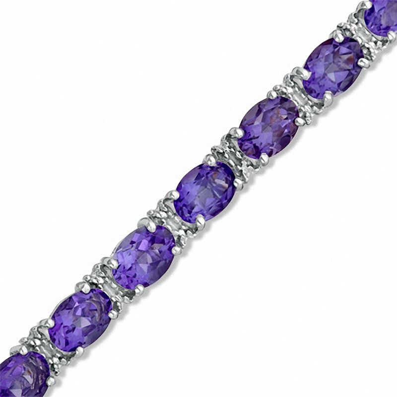 Main Image 1 of Oval Amethyst and Diamond Accent Bracelet in Sterling Silver - 7.25"