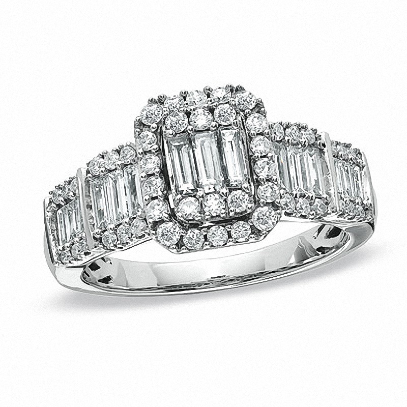 1 CT. T.W. Multi-Baguette Diamond Frame Ring in 14K White Gold