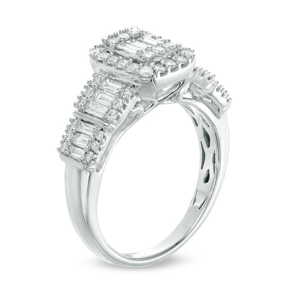 1 CT. T.w. Multi-Baguette Diamond Frame Ring in 14K White Gold