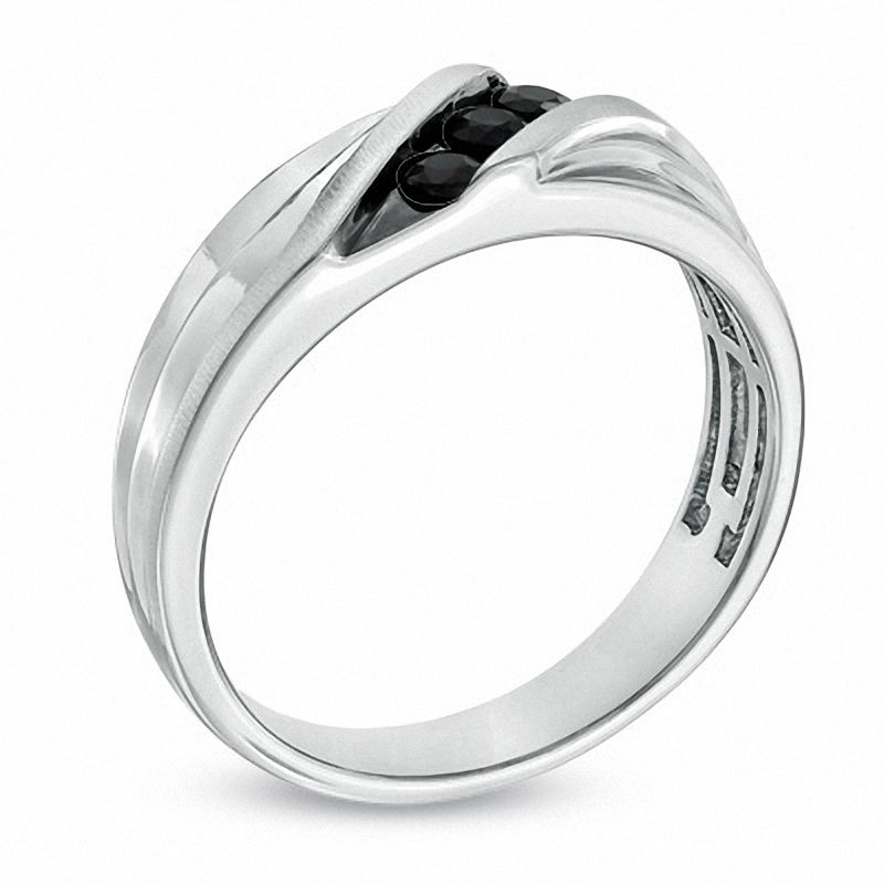 Main Image 2 of Black Sapphire Three Stone Slant Band in 10K White Gold