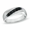 Thumbnail Image 0 of Men's Black Blue Sapphire Five Stone Slant Band in 10K White Gold