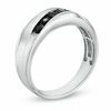 Thumbnail Image 1 of Men's Black Blue Sapphire Five Stone Slant Band in 10K White Gold