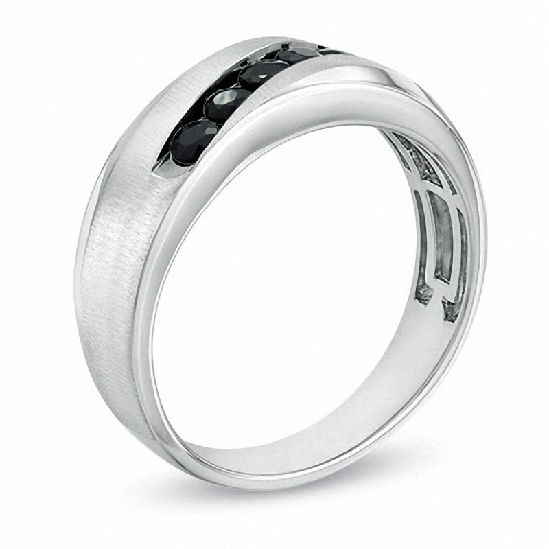 Main Image 2 of Black Blue Sapphire Five Stone Slant Band in 10K White Gold