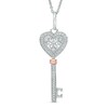 Thumbnail Image 1 of 1/8 CT. T.W. Diamond Heart Top Key Pendant in Sterling Silver and 10K Rose Gold