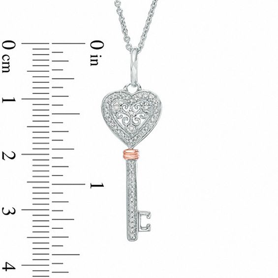 1/8 CT. T.w. Diamond Heart Top Key Pendant in Sterling Silver and 10K Rose Gold