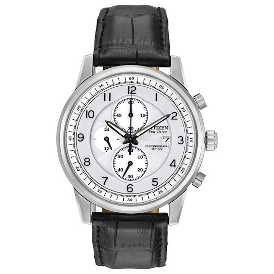 Men's Citizen Eco-Drive® Chronograph Watch with White Dial (Model: Ca0331-05A)
