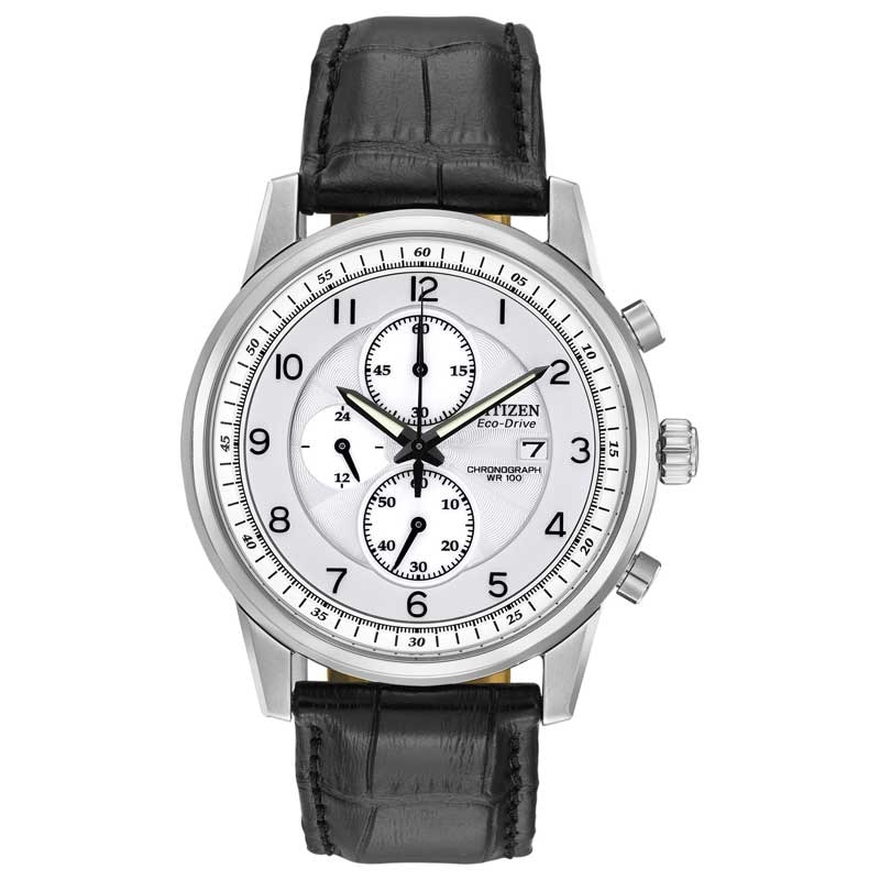 Men's Citizen Eco-Drive® Chronograph Watch with White Dial (Model: CA0331-05A)