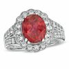 Thumbnail Image 1 of Oval Lab-Created Ruby and White Sapphire Frame Ring in Sterling Silver
