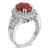 Thumbnail Image 2 of Oval Lab-Created Ruby and White Sapphire Frame Ring in Sterling Silver