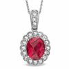 Thumbnail Image 1 of Oval Lab-Created Ruby and White Sapphire Frame Pendant in Sterling Silver