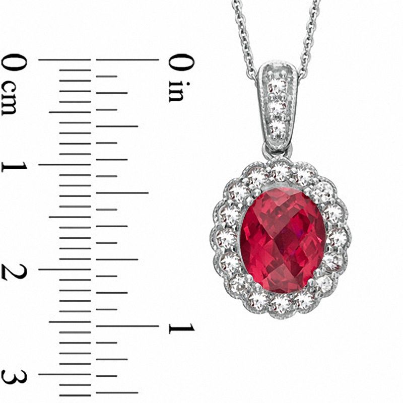 Main Image 2 of Oval Lab-Created Ruby and White Sapphire Frame Pendant in Sterling Silver