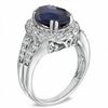 Thumbnail Image 2 of Oval Lab-Created Ceylon and White Sapphire Frame Ring in Sterling Silver