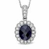 Thumbnail Image 1 of Oval Lab-Created Ceylon and White Sapphire Frame Pendant in Sterling Silver