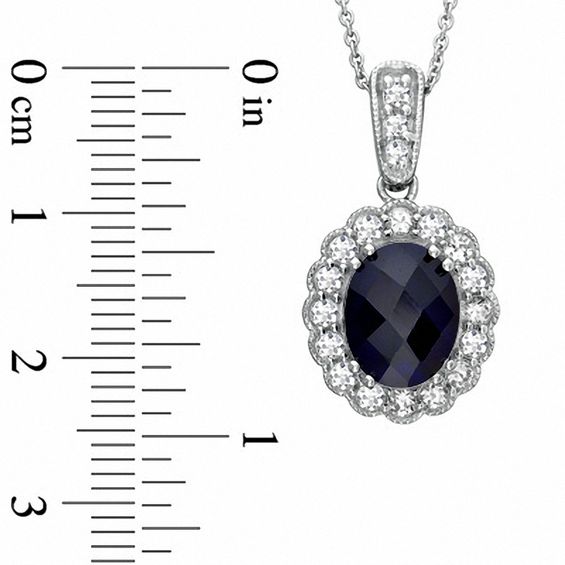 Oval Lab-Created Ceylon and White Sapphire Frame Pendant in Sterling Silver