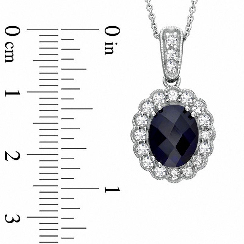Main Image 2 of Oval Lab-Created Ceylon and White Sapphire Frame Pendant in Sterling Silver
