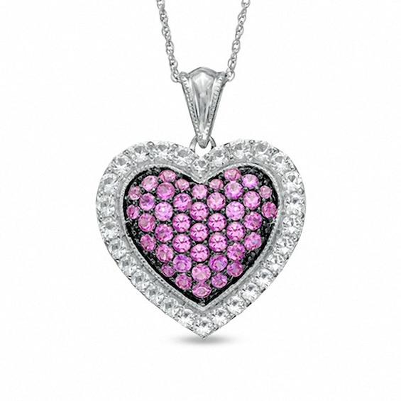 Lab-Created Pink and White Sapphire Heart Pendant in Sterling Silver