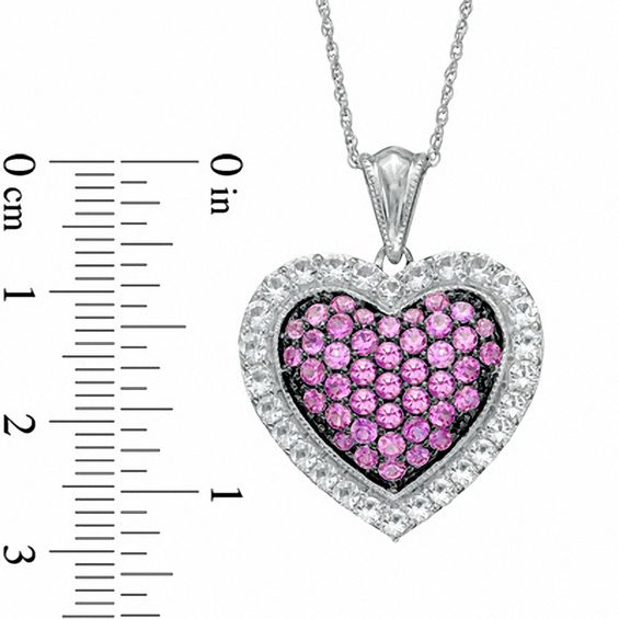 Lab-Created Pink and White Sapphire Heart Pendant in Sterling Silver