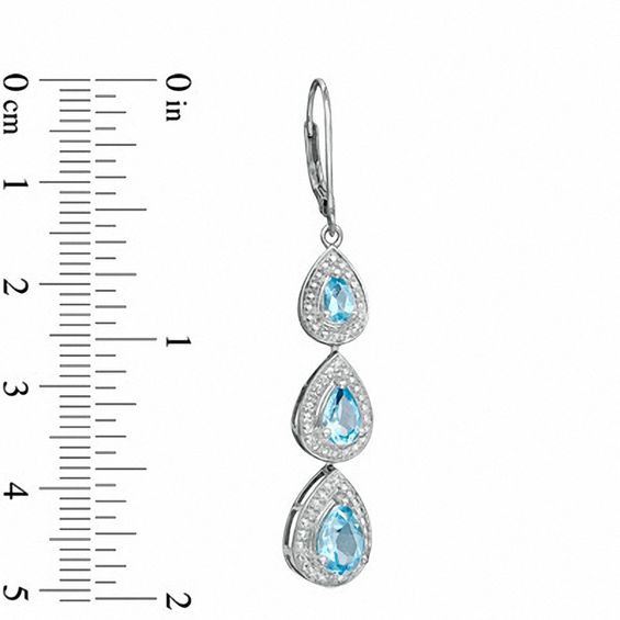 Pear-Shaped Blue Topaz and Diamond Accent Three Tier Drop Earrings in Sterling Silver