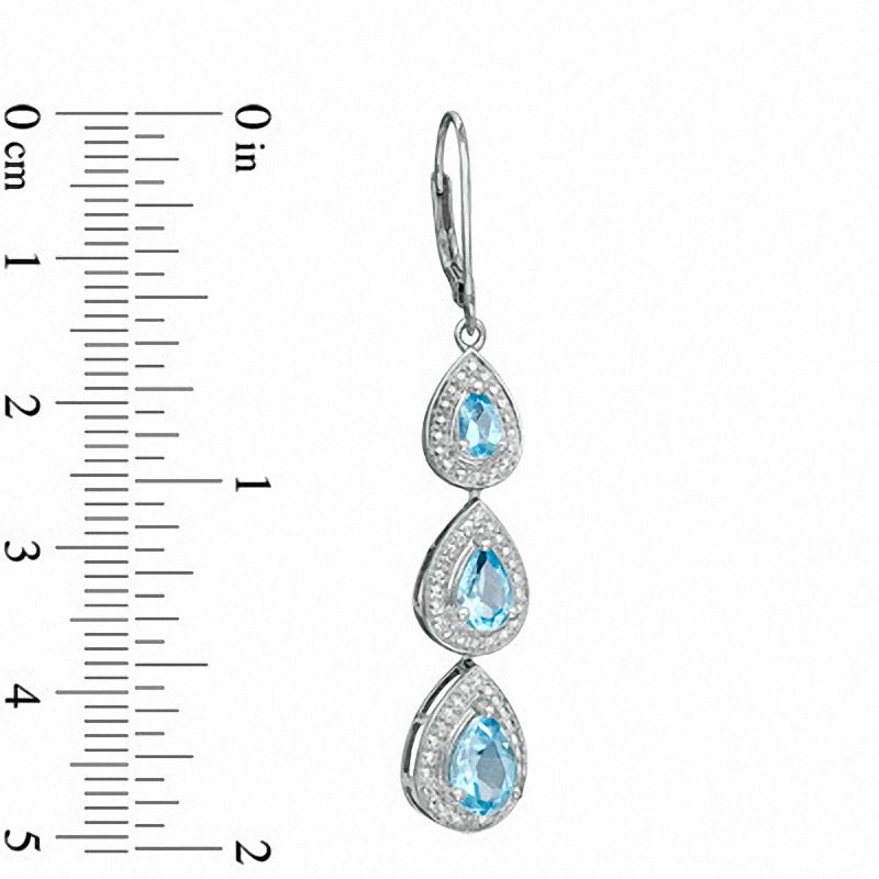 Main Image 2 of Pear-Shaped Blue Topaz and Diamond Accent Three Tier Drop Earrings in Sterling Silver