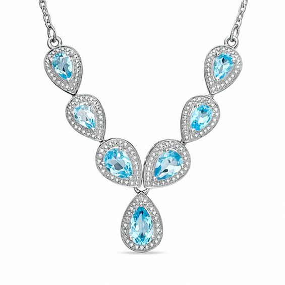 Pear-Shaped Blue Topaz and Diamond Accent Necklace in Sterling Silver