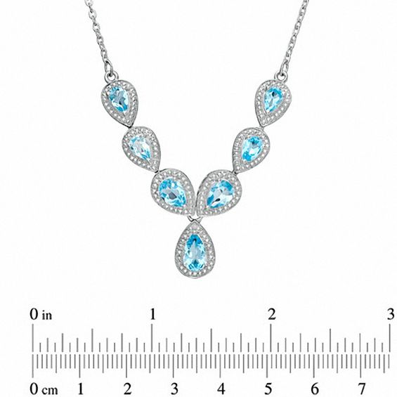 Pear-Shaped Blue Topaz and Diamond Accent Necklace in Sterling Silver
