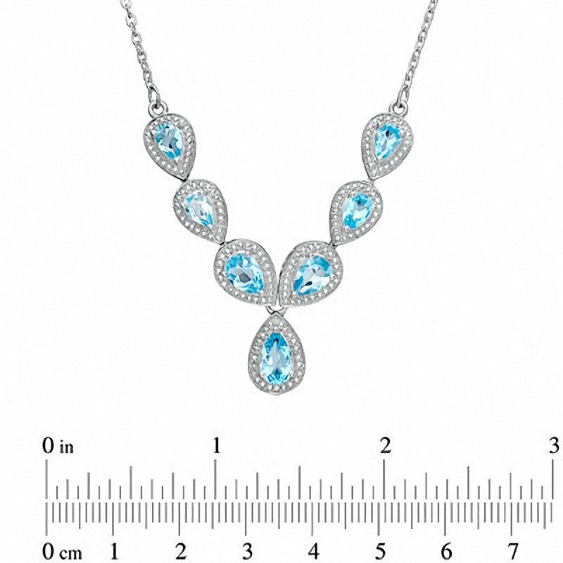 Main Image 2 of Pear-Shaped Blue Topaz and Diamond Accent Necklace in Sterling Silver