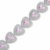 Thumbnail Image 1 of Heart-Shaped Lab-Created Pink Sapphire and Diamond Accent Bracelet in Sterling Silver - 7.25"