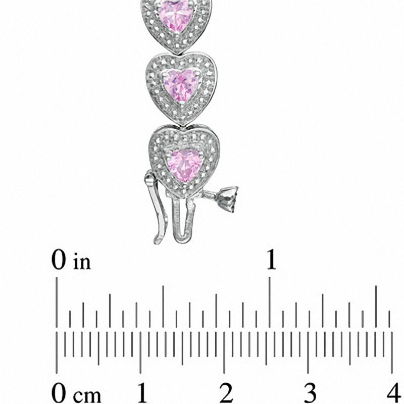 Main Image 3 of Heart-Shaped Lab-Created Pink Sapphire and Diamond Accent Bracelet in Sterling Silver - 7.25"