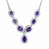 Thumbnail Image 0 of Pear-Shaped Amethyst and Diamond Accent Necklace in Sterling Silver