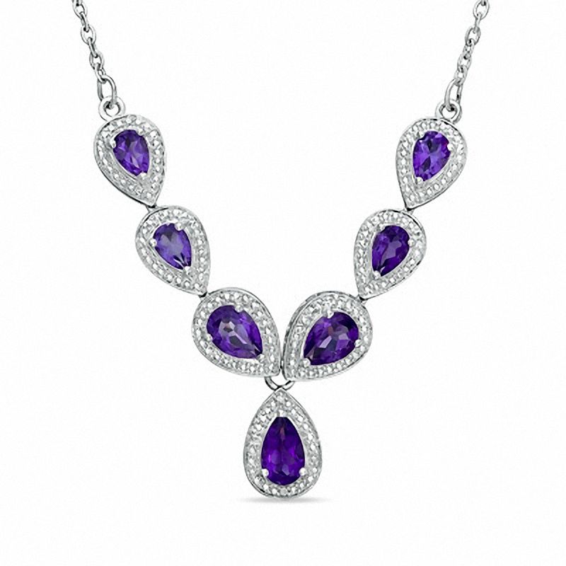 Pear-Shaped Amethyst and Diamond Accent Necklace in Sterling Silver