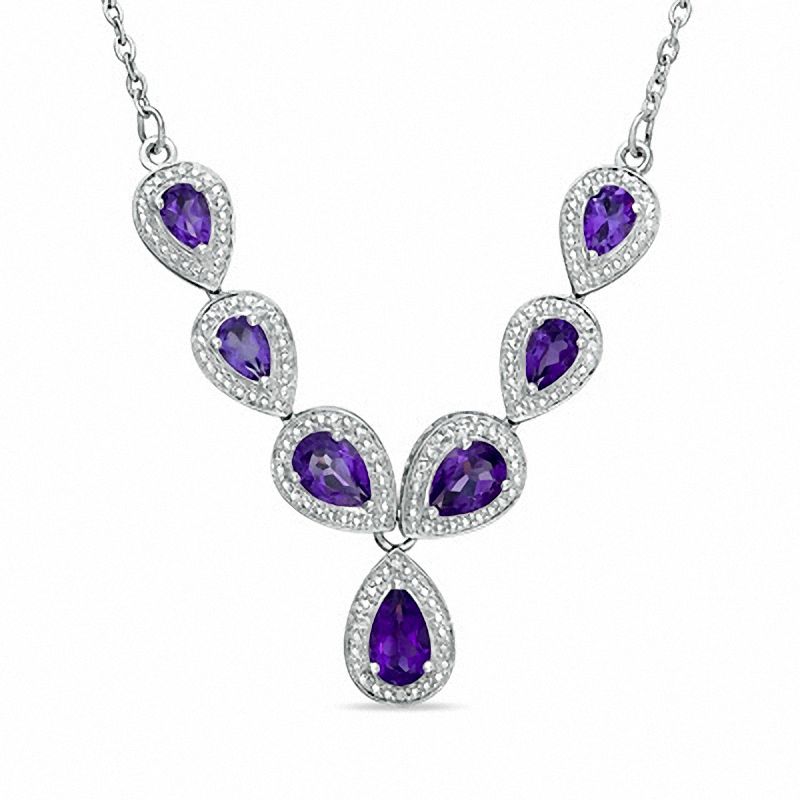 Main Image 1 of Pear-Shaped Amethyst and Diamond Accent Necklace in Sterling Silver