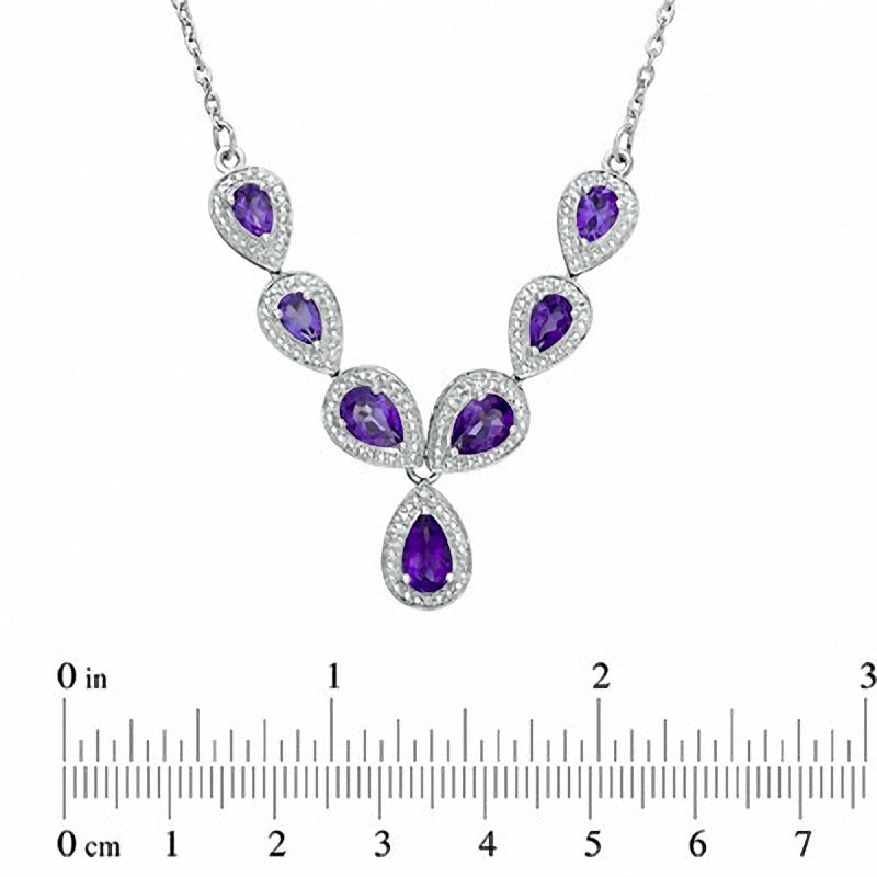 Pear-Shaped Amethyst and Diamond Accent Necklace in Sterling Silver