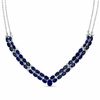 Thumbnail Image 0 of Oval Lab-Created Blue Sapphire and Diamond Accent Double Row Chevron Necklace in Sterling Silver