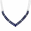 Thumbnail Image 1 of Oval Lab-Created Blue Sapphire and Diamond Accent Double Row Chevron Necklace in Sterling Silver