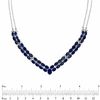 Thumbnail Image 2 of Oval Lab-Created Blue Sapphire and Diamond Accent Double Row Chevron Necklace in Sterling Silver