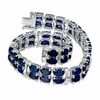 Thumbnail Image 2 of Oval Lab-Created Blue Sapphire and Diamond Accent Double Row Bracelet in Sterling Silver - 7.25"