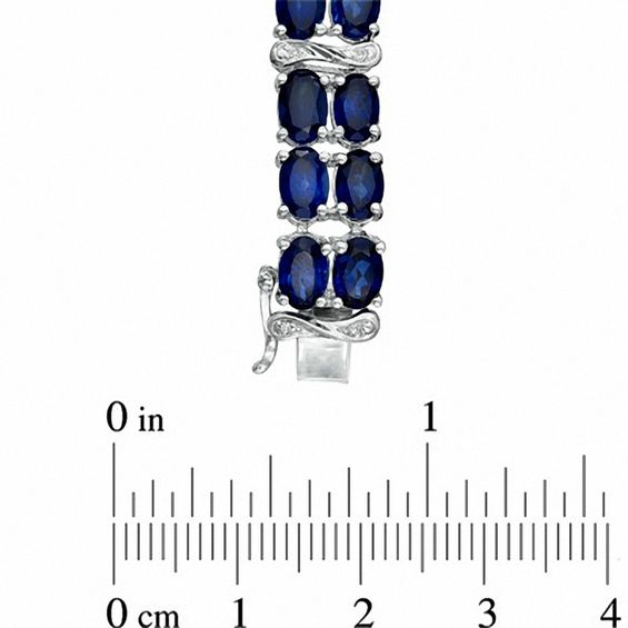 Oval Lab-Created Blue Sapphire and Diamond Accent Double Row Bracelet in Sterling Silver - 7.25"