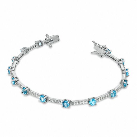 Swiss Blue Topaz and Lab-Created White Sapphire Bracelet in Sterling Silver - 7.25"