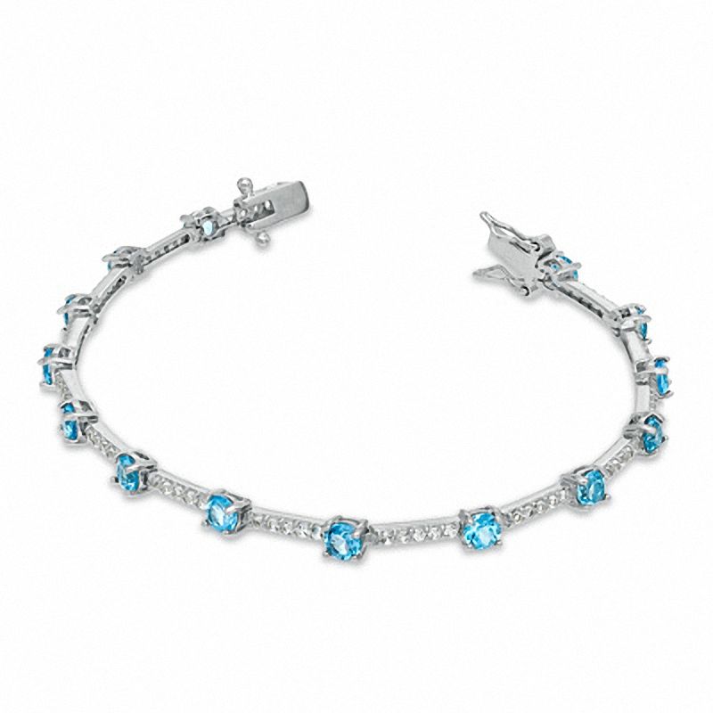Main Image 2 of Swiss Blue Topaz and Lab-Created White Sapphire Bracelet in Sterling Silver - 7.25"