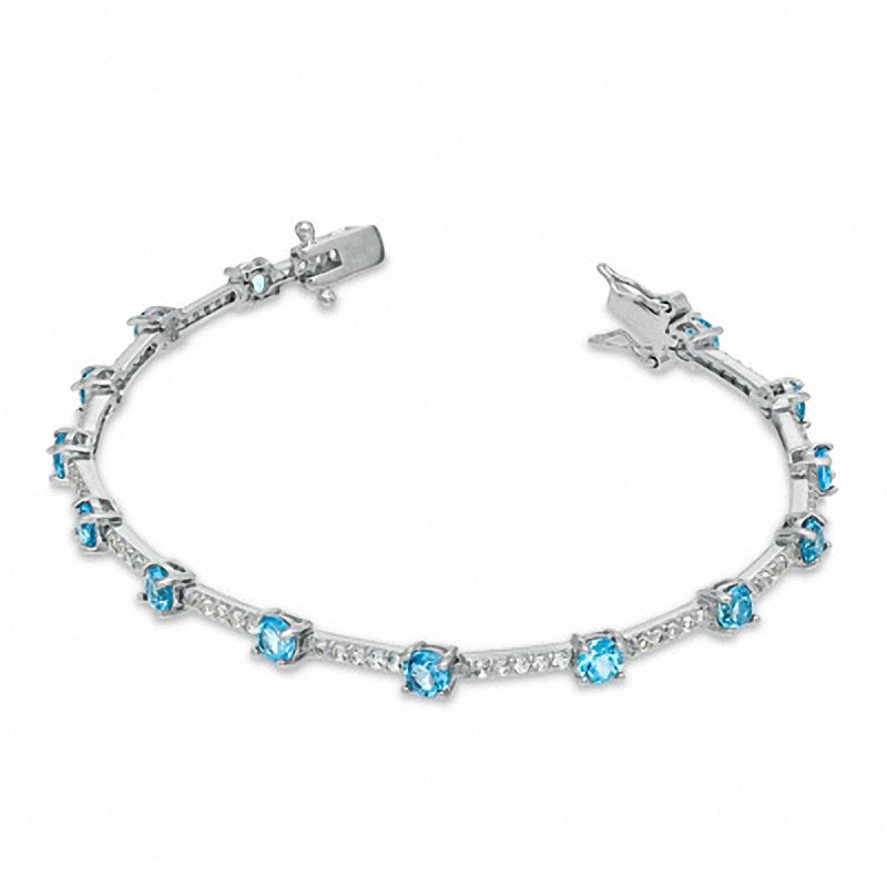 Swiss Blue Topaz and Lab-Created White Sapphire Bracelet in Sterling Silver - 7.25"