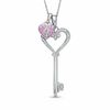Thumbnail Image 0 of Lab-Created Pink Sapphire and Diamond Accent Heart Key and Lock Pendant Set in Sterling Silver