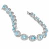 Thumbnail Image 1 of Pear-Shaped Swiss Blue Topaz and Diamond Accent Bracelet in Sterling Silver - 7.25"