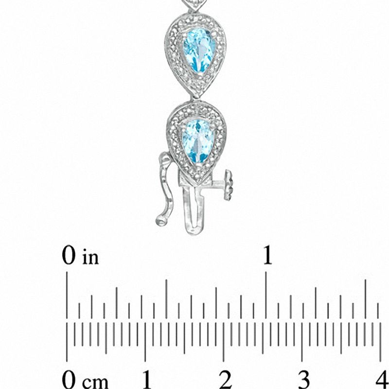 Main Image 3 of Pear-Shaped Swiss Blue Topaz and Diamond Accent Bracelet in Sterling Silver - 7.25&quot;