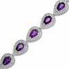 Thumbnail Image 0 of Pear-Shaped Amethyst and Diamond Accent Bracelet in Sterling Silver - 7.25"
