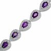 Thumbnail Image 1 of Pear-Shaped Amethyst and Diamond Accent Bracelet in Sterling Silver - 7.25"