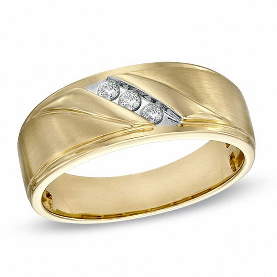 Men's 1/5 CT. T.w. Diamond Three Stone Slant Band in 10K Gold